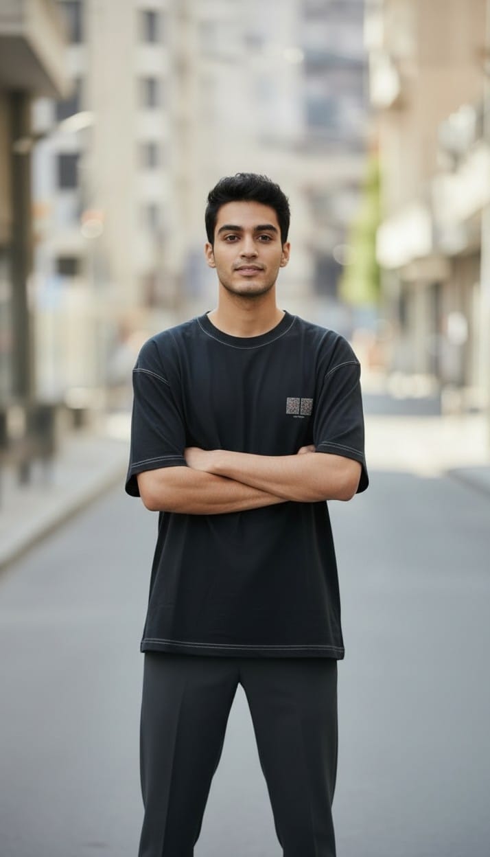 Men’s Black T-Shirt with Four Back Ajrakh Motifs