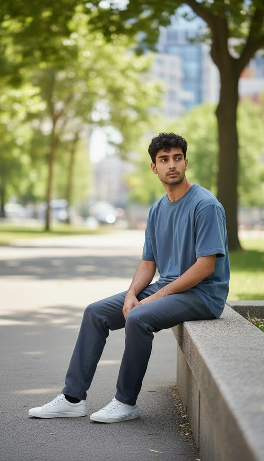 Men’s Blue T-Shirt with Back Ajrakh Motif