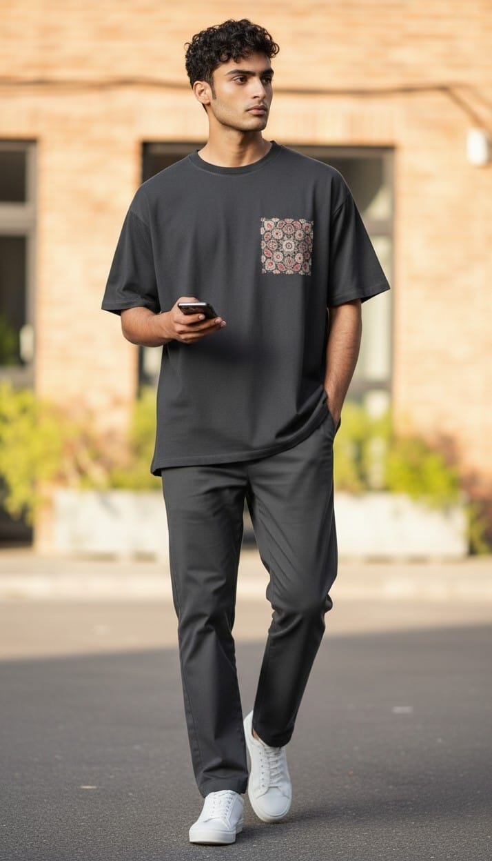 Men’s Black T-Shirt with Ajrakh Motif