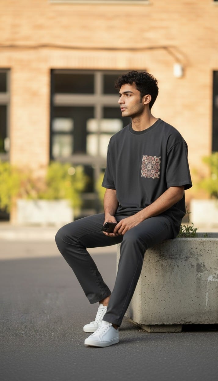 Men’s Black T-Shirt with Ajrakh Motif