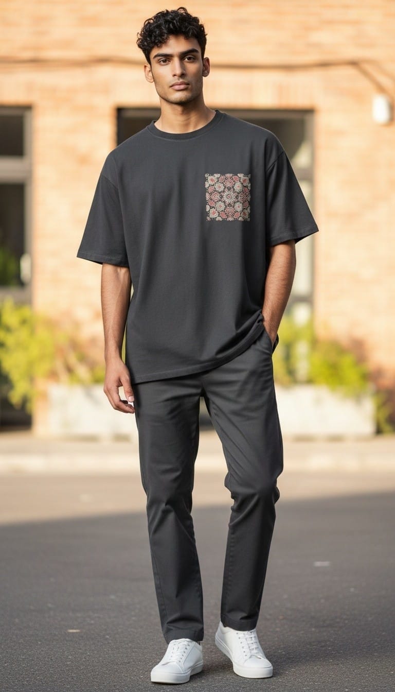 Men’s Black T-Shirt with Ajrakh Motif