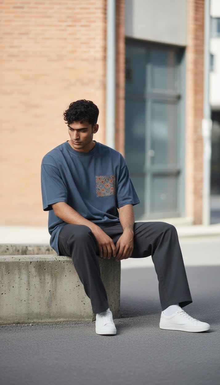 Men’s Blue T-Shirt with Ajrakh Motif