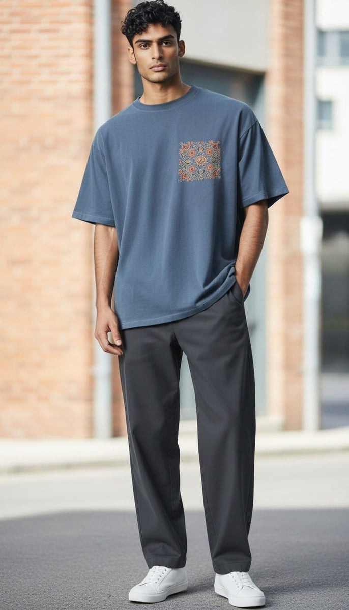 Men’s Blue T-Shirt with Ajrakh Motif