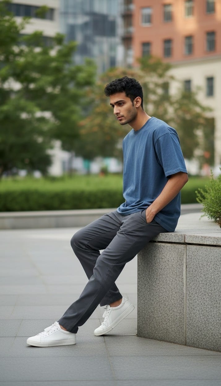 Men’s Blue T-Shirt with Four Back Ajrakh Motifs