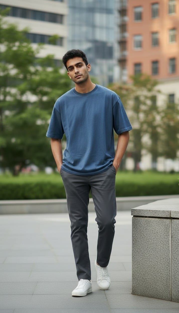 Men’s Blue T-Shirt with Four Back Ajrakh Motifs