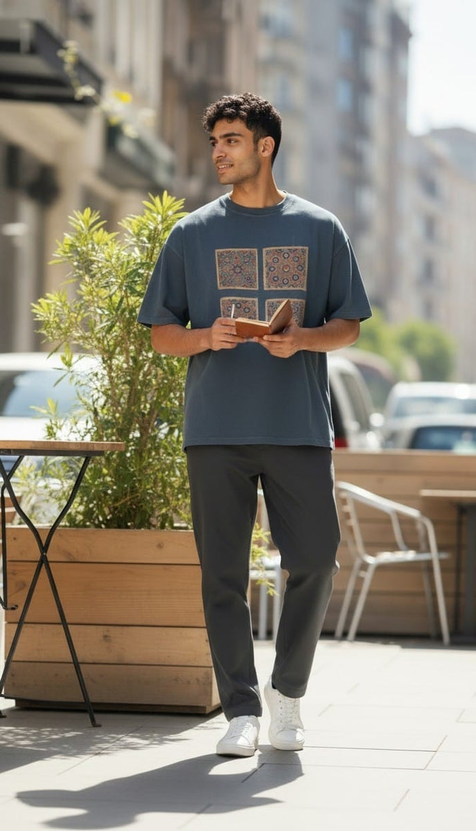 Men’s Blue T-Shirt with Four Ajrakh Motifs