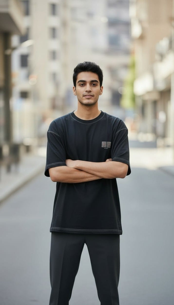 Men’s Black T-Shirt with Four Back Ajrakh Motifs