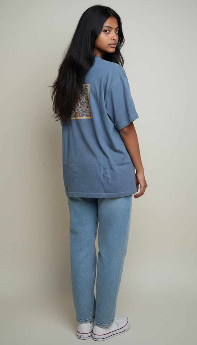 Women’s Blue T-Shirt with Back Ajrakh Motif