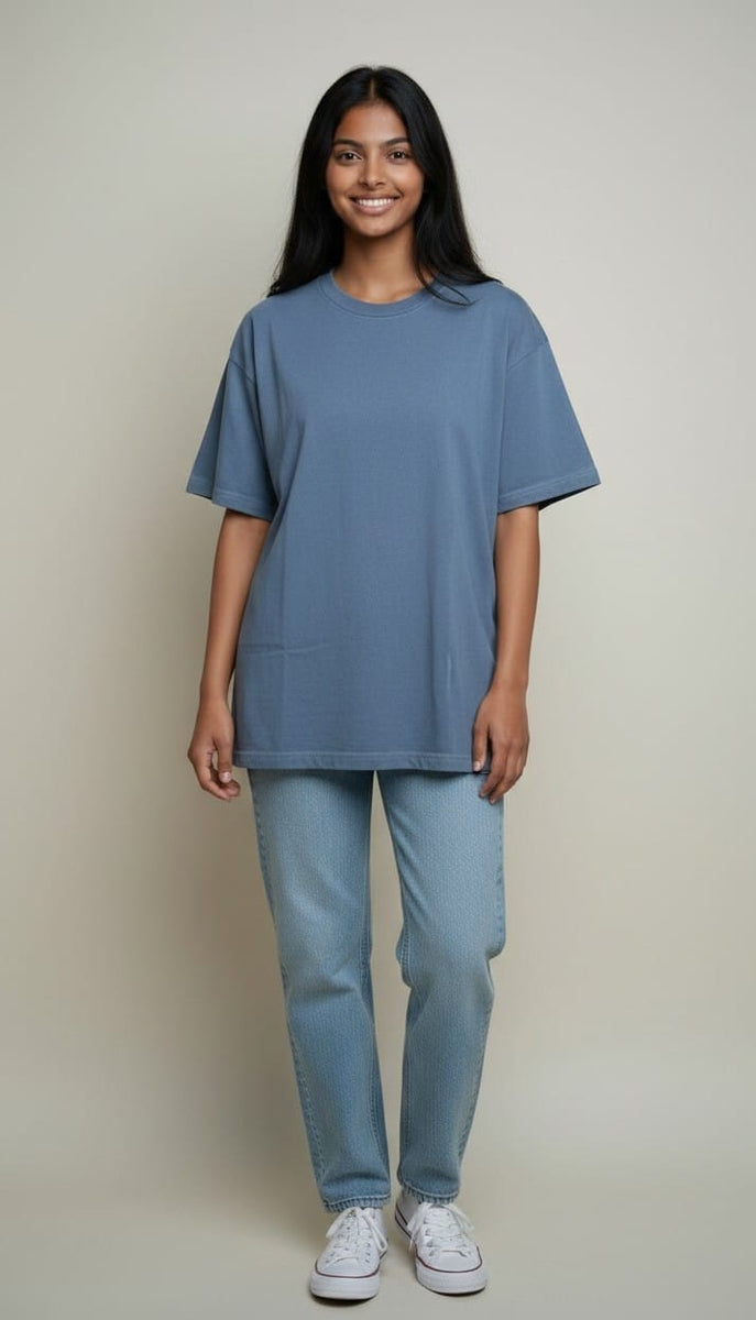 Women’s Blue T-Shirt with Back Ajrakh Motif