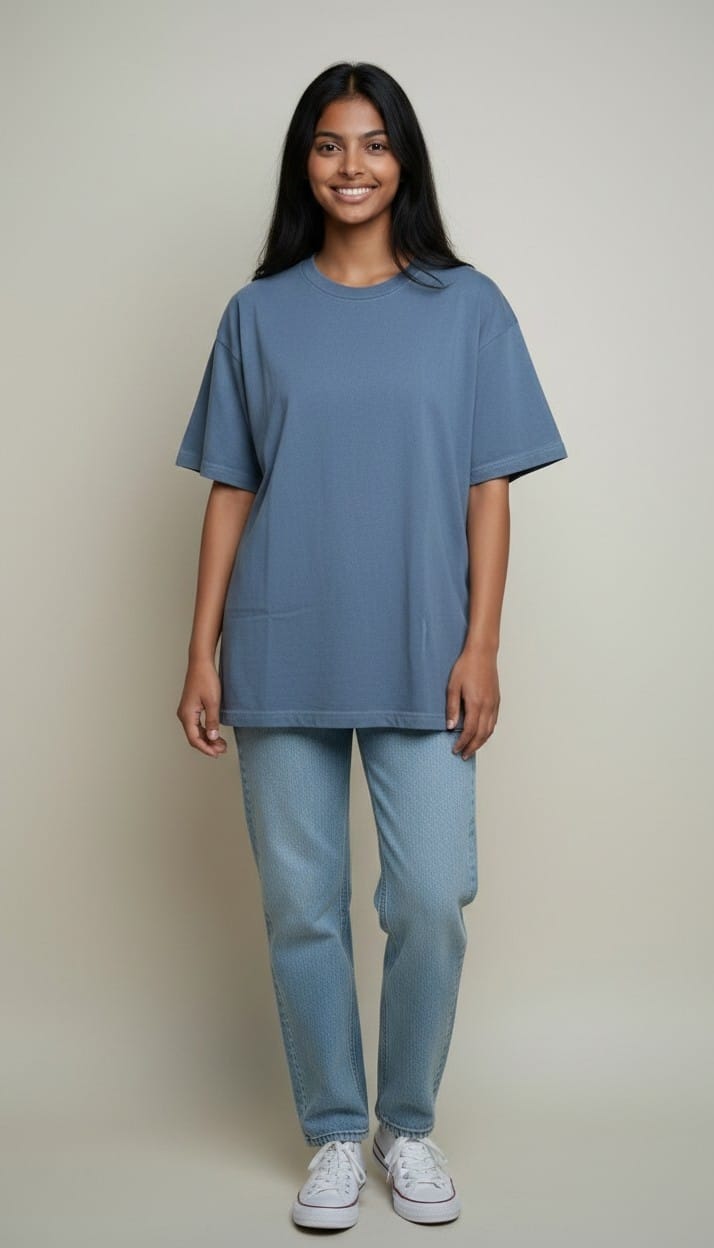 Women’s Blue T-Shirt with Back Ajrakh Motif