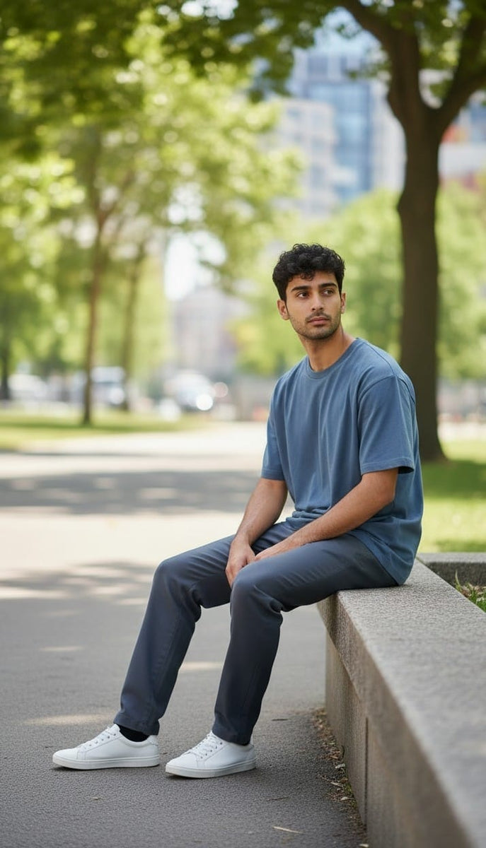 Men’s Blue T-Shirt with Back Ajrakh Motif